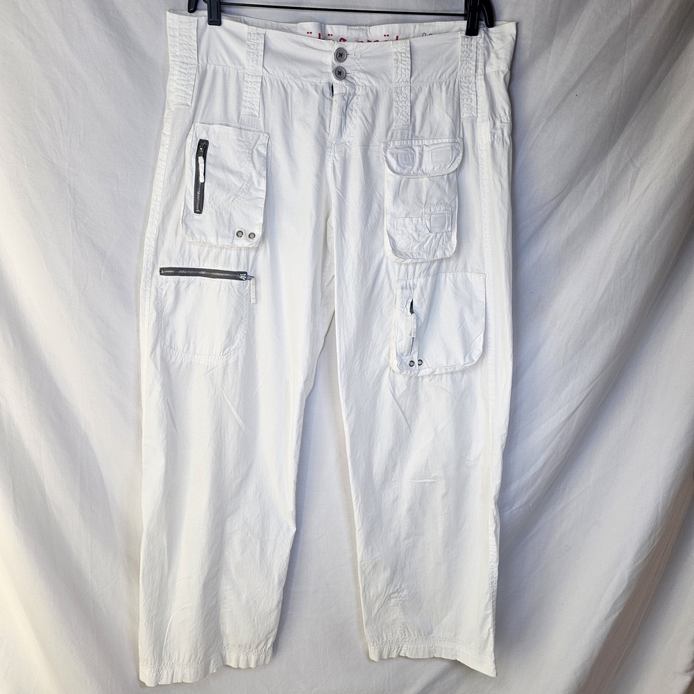 Pete & Greta Johnny Was Marika Cargo Pants‎ Button Zipper Front Ivory White 8
